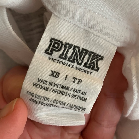 Pink Victoria’s Secret Sequin Letter T-shirt Short sleeve Y2K 2000s White XS - Picture 8 of 12
